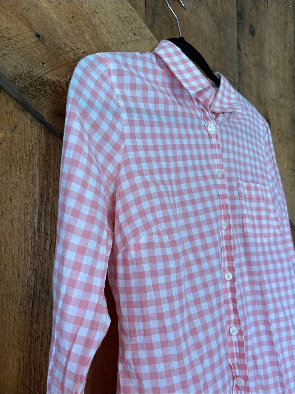 J. Crew Pink and White Gingham Button-Down Shirt